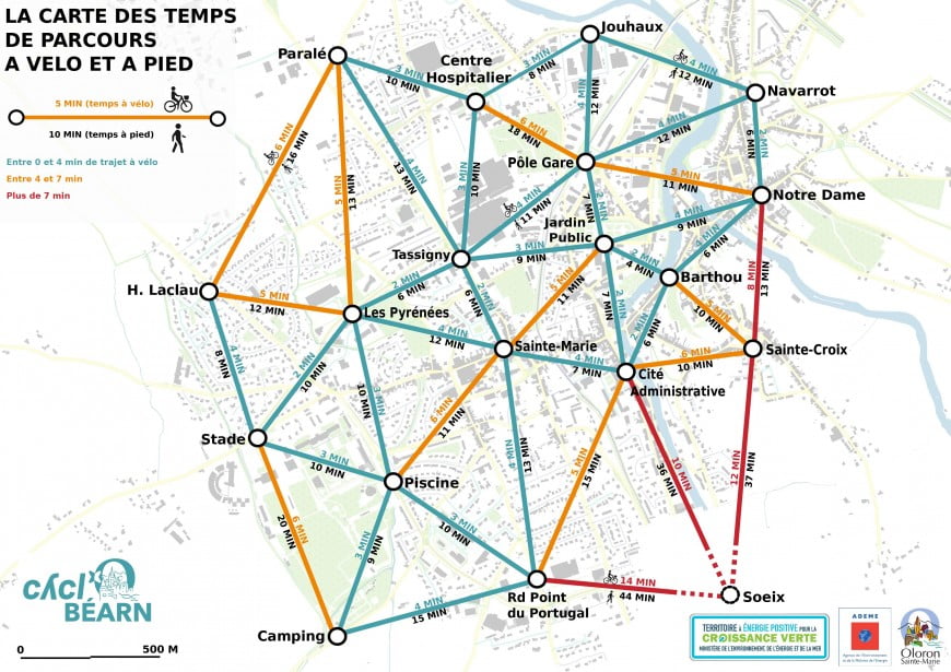 Carte des temps de déplacement